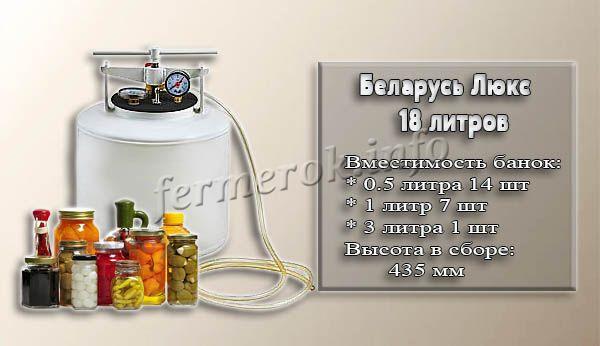 Фото и характеристики автоклава Беларусь Люкс на 18 литров