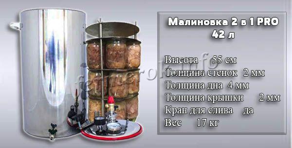 Фото и характеристики автоклава Малиновка 2 в 1 PRO на 42 литров